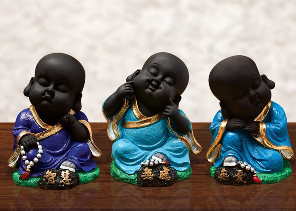 Handcrafted Ployresin Sitting And Sleeping Lord Buddha Statue Multicolour Three Pieces Showpiece Home Decor/Office Decor/Spiritual Gift - Karigaari India Aesthetic Home Decor