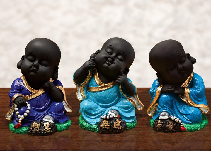 Handcrafted Ployresin Sitting And Sleeping Lord Buddha Statue Multicolour Three Pieces Showpiece Home Decor/Office Decor/Spiritual Gift - Karigaari India Aesthetic Home Decor