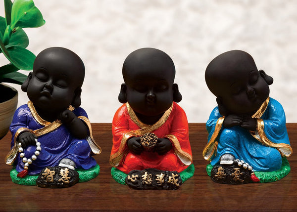 Handcrafted Ployresin Sitting And Sleeping Lord Buddha Statue Showpiece Home Decor/Office Decor/Spiritual Gift, Multicolour, Three Pieces - Karigaari India Aesthetic Home Decor