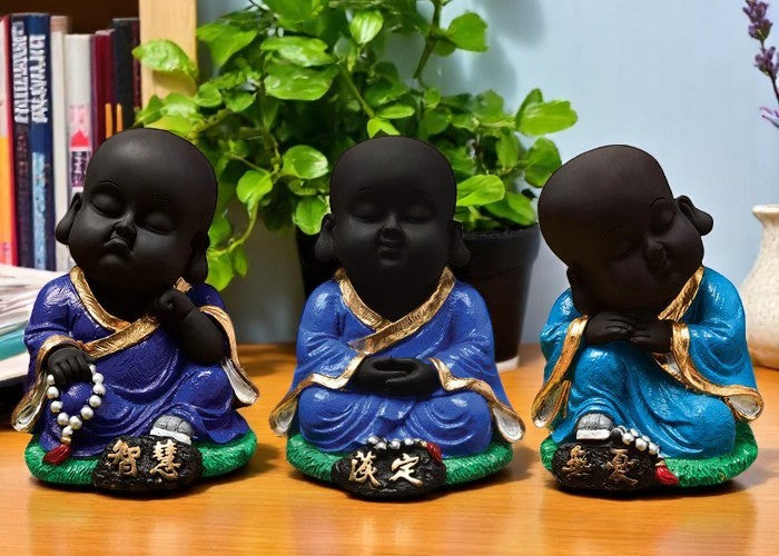 Handcrafted Ployresin Sitting And Sleeping , Meditating Lord Buddha Statue Showpiece Home Decor/Office Decor/Spiritual Gift, Drak Blue Colour, Three Pieces - Karigaari India Aesthetic Home Decor
