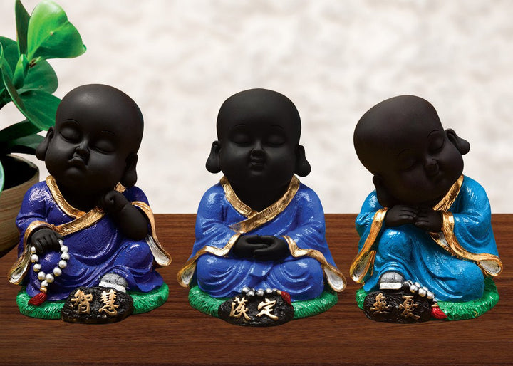 Handcrafted Ployresin Sitting And Sleeping , Meditating Lord Buddha Statue Showpiece Home Decor/Office Decor/Spiritual Gift, Drak Blue Colour, Three Pieces - Karigaari India Aesthetic Home Decor