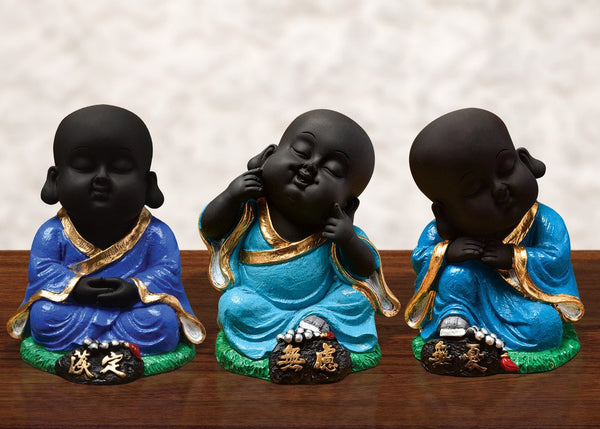 Handcrafted Ployresin Sitting And Sleeping Lord Buddha Statue Blue Colour Showpiece Home Decor/Office Decor/Spiritual Gift, Three Pieces - Karigaari India Aesthetic Home Decor