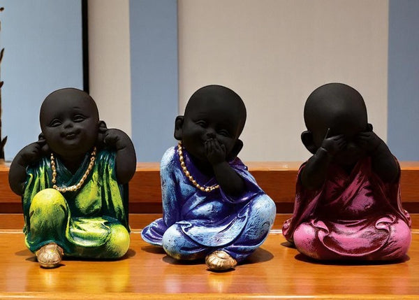 Handcrafted Ployresin Sitting Lord Buddha Statue Green, Blue And Pink Colour Showpiece Home Decor/Office Decor/Spiritual Gift, Three Pieces - Karigaari India Aesthetic Home Decor