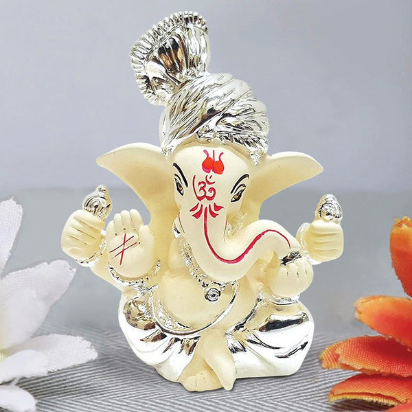 Ceramic Gold Plated Ganesha wearing Pagdi for Car