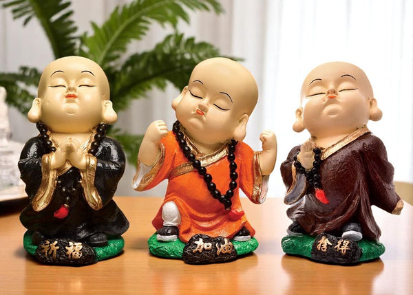 Handcrafted Ployresin Standing, Praying Lord Buddha Multicolour Statue Showpiece Home Decor/Office Decor/Spiritual Gift, Three Pieces - Karigaari India Aesthetic Home Decor