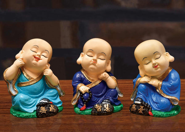 Handcrafted Ployresin Three Pieces Sitting And Sleeping Lord Buddha Multicolour Statue Showpiece Home Decor/Office Decor/Spiritual Gift