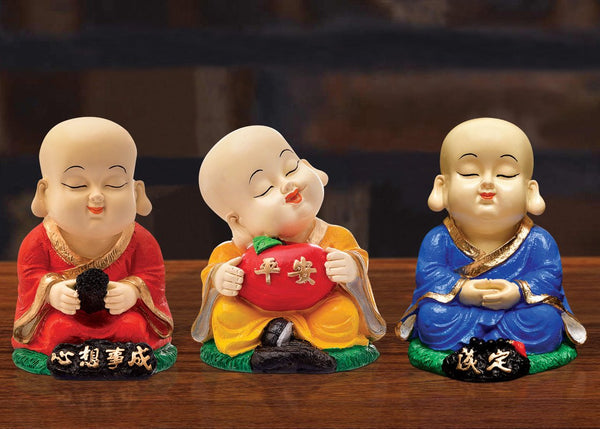 Handcrafted Ployresin Sitting, Meditating Red, Yellow And Blue Colour Three Lord Buddha Multicolour StatueS Showpiece Home Decor/Office Decor/Spiritual Gift - Karigaari India Aesthetic Home Decor