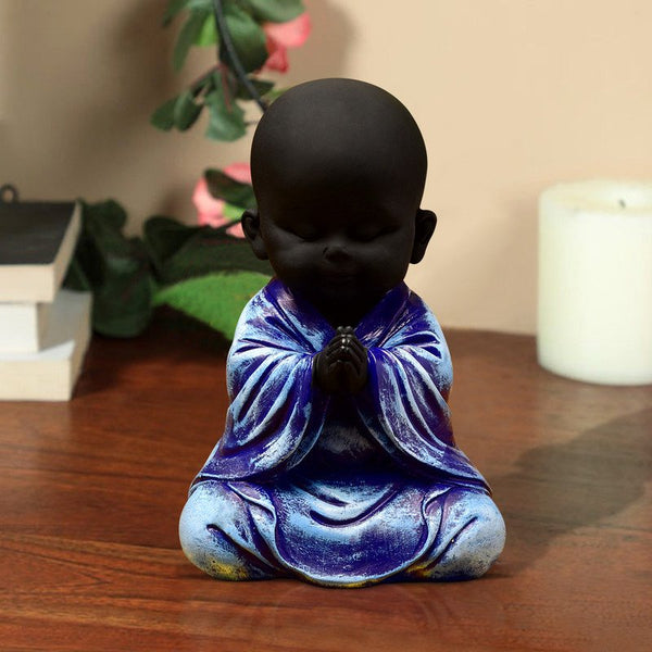 Handcrafted Ployresin Purple Colour Sitting And Praying Lord Buddha Statue Showpiece Home Decor/Office Decor/Spiritual Gift - Karigaari India Aesthetic Home Decor