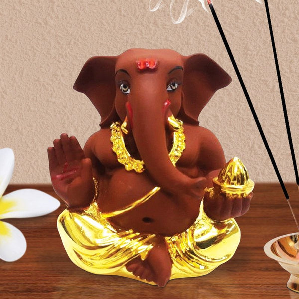 Ceramic Gold Plated Takloo Ganesha Car dashboard