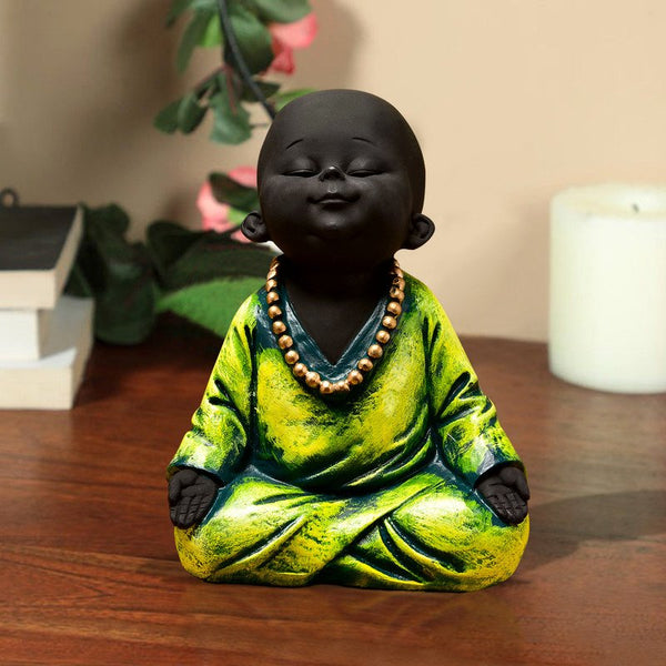 Handcrafted Ployresin Sitting, Green Colour Meditating Lord Buddha Statue Showpiece Home Decor/Office Decor/Spiritual Gift - Karigaari India Aesthetic Home Decor