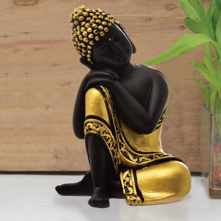 Handcrafted Ployresin Yellow And Black Sitting And Sleeping Lord Buddha Statue Showpiece Home Decor/Office Decor/Spiritual Gift - Karigaari India Aesthetic Home Decor
