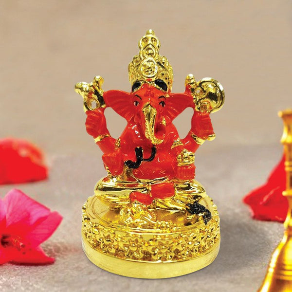 Ceramic Gold Plated Ganesha Stylish for Car Dashboard & Home Decor