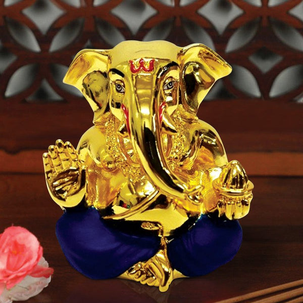 Ceramic Gold Plated Takloo Ganesha for Car Dashboard