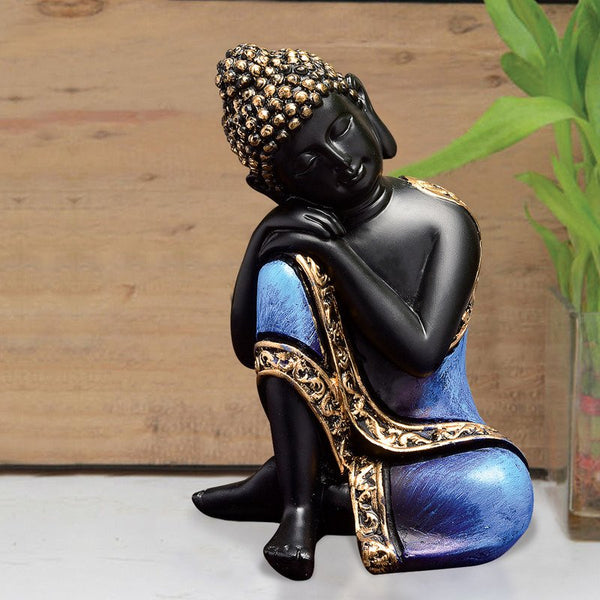 Handcrafted Ployresin Lord Buddha Sitting And Sleeping Dark Blue Colour With Golden Border Statue  Showpiece Home Decor/Office Decor/Spiritual Gift - Karigaari India Aesthetic Home Decor