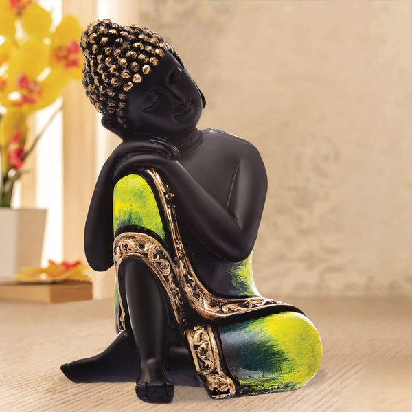 Handcrafted Ployresin Lord Buddha Sitting And Sleeping Black And Yellow Colour With Golden Statue  Showpiece Home Decor/Office Decor/Spiritual Gift - Karigaari India Aesthetic Home Decor