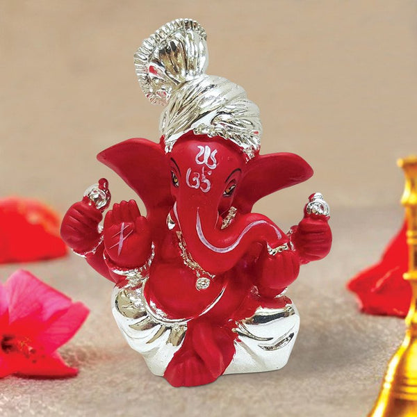 Ceramic Silver Plated Ganesha in sitting Posture for car