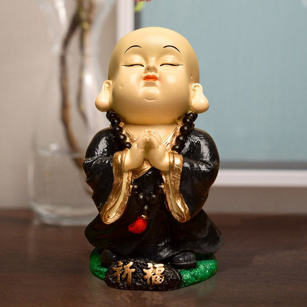 Handcrafted Ployresin Lord Buddha  Standing Praying Black Colour With Golden Border Statue  Showpiece Home Decor/Office Decor/Spiritual Gift