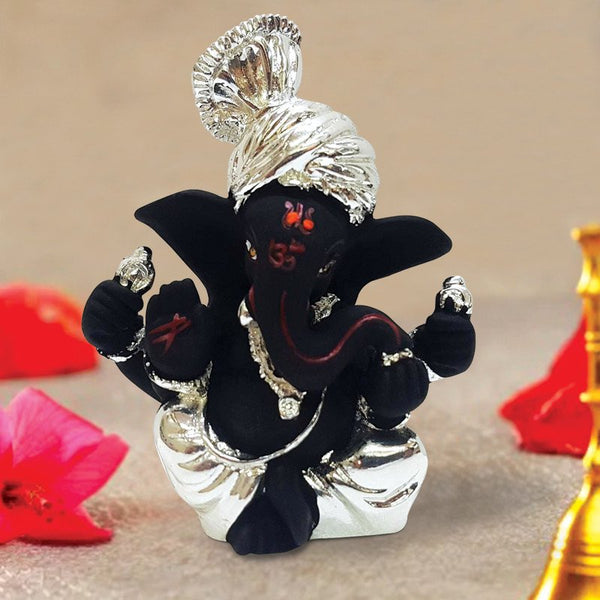 Ganesha Wearing Turban in Black & Silver Plating for Car