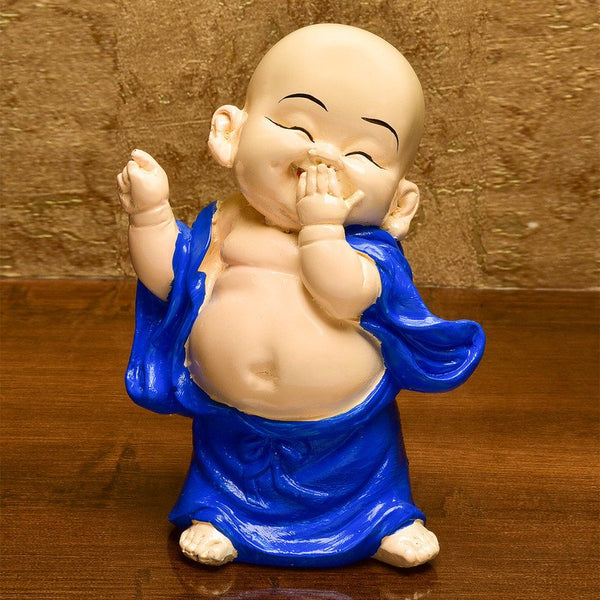 Handcrafted Ployresin Lord Buddha Laughing Dark Blue Colour Statue And Putting Hand On Mouth  Showpiece Home Decor/Office Decor/Spiritual Gift - Karigaari India Aesthetic Home Decor