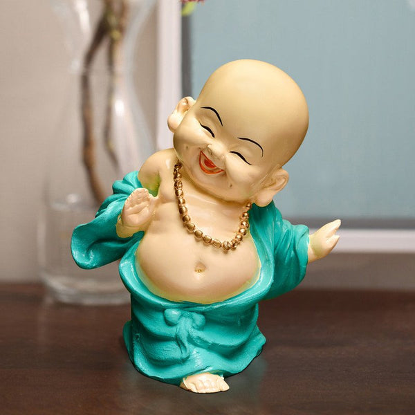 Handcrafted Ployresin Lord Buddha Laughing Standing Sky Blue Colour Statue Showpiece Home Decor/Office Decor/Spiritual Gift - Karigaari India Aesthetic Home Decor