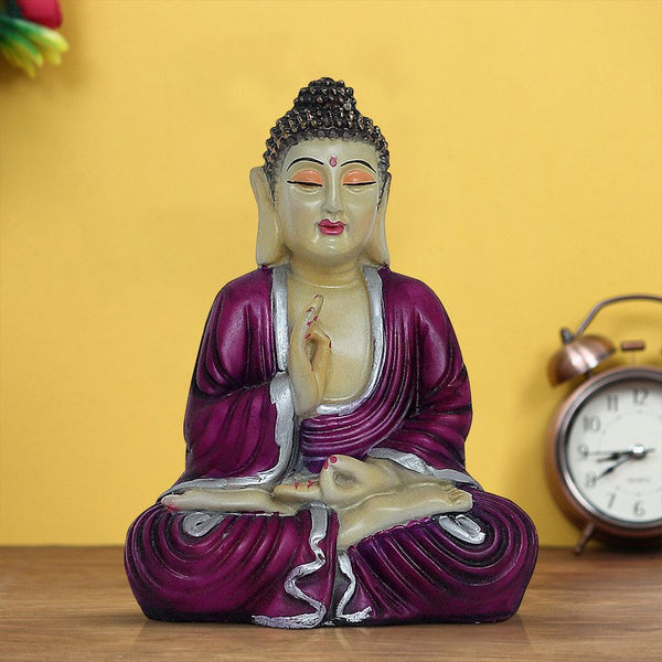 Handcrafted Ployresin Lord Buddha Sitting And Meditation Statue Showpiece Home Decor/Office Decor/Spiritual Gift, White And Maroon - Karigaari India Aesthetic Home Decor