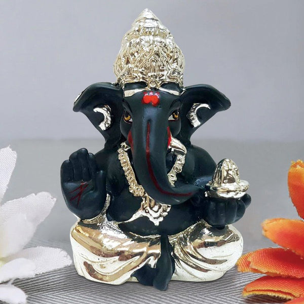 Ceramic Black Pagdi Ganesha for Car Dashboard & Gifting