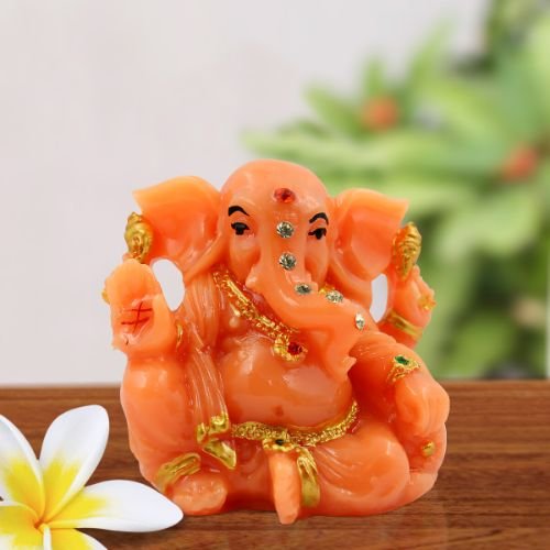 Lord Ganesha Sitting Without Mughat Orange Colour Idol for Home Decor