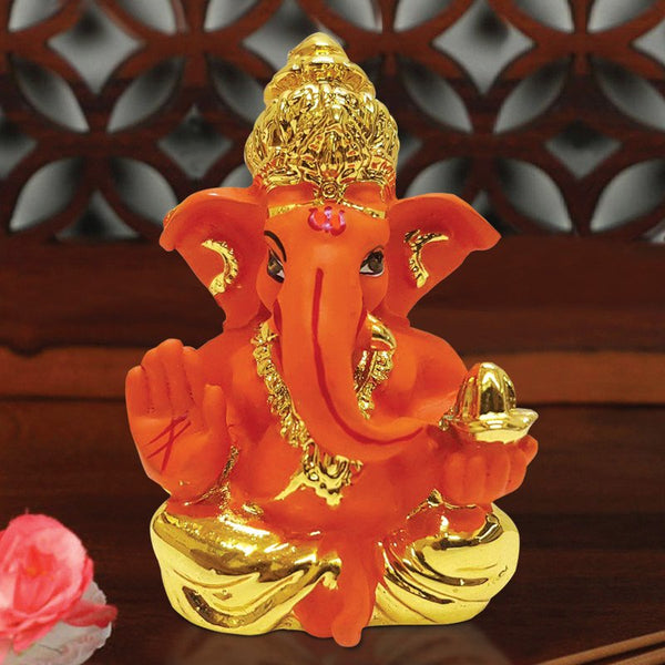 Ceramic Gold Plated Ganesha with Pagdi for car