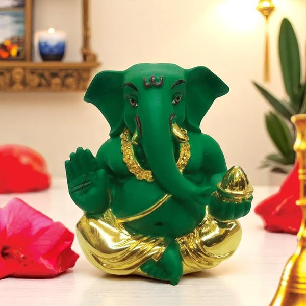 Beautiful Green Ganesha for Car Dashboard I Giting - Karigaari India Aesthetic Home Decor
