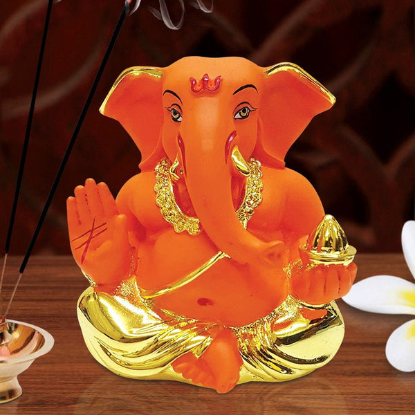 Stylish Dagdu Ganesha for Car Dashboard & Gifting (Orange)