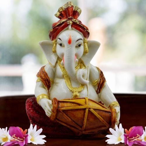 Lord Ganesha Playing Dhol Idol for Home Decor - Karigaari India Aesthetic Home Decor