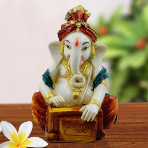 Lord Ganesha Playing Old Style Piaono Idol for Home Decor - Karigaari India Aesthetic Home Decor