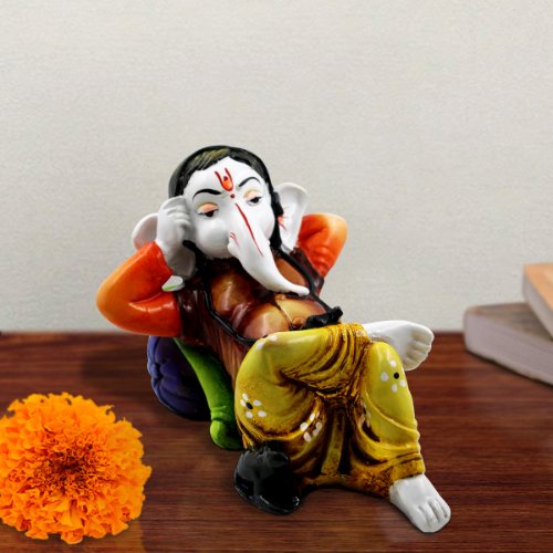 Lord Ganesha Relaxing multiolor Idol for Home Decor - Karigaari India Aesthetic Home Decor