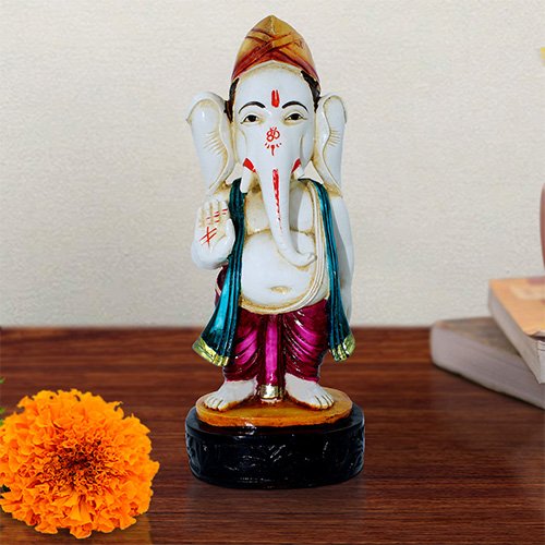 Lord Ganesha Standing & Giving Blessing multiolor Idol for Home Decor - Karigaari India Aesthetic Home Decor
