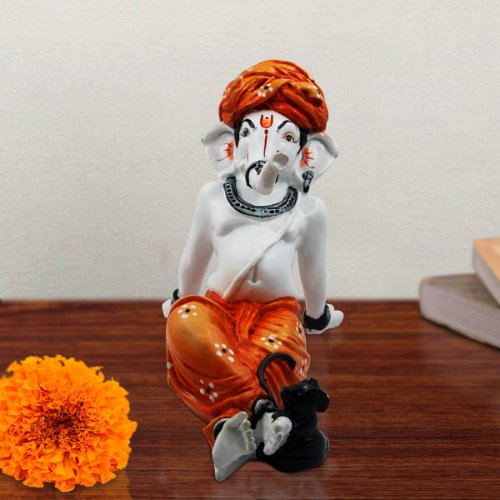 Lord Ganesha Sitting Relax Orange Color Idol for Home Decor