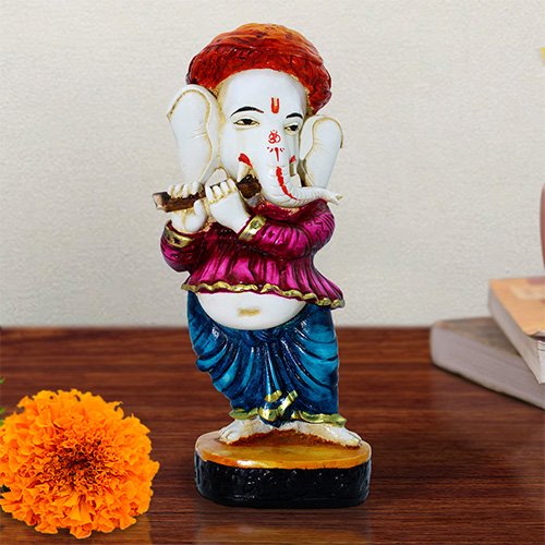 Lord Ganesha Standing Playing Flute multiolor Idol for Home Decor - Karigaari India Aesthetic Home Decor