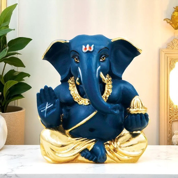 Regal Blue Ganesha Idol - Divine Tranquility & Car Dashboard Auspiciousness - Karigaari India Aesthetic Home Decor