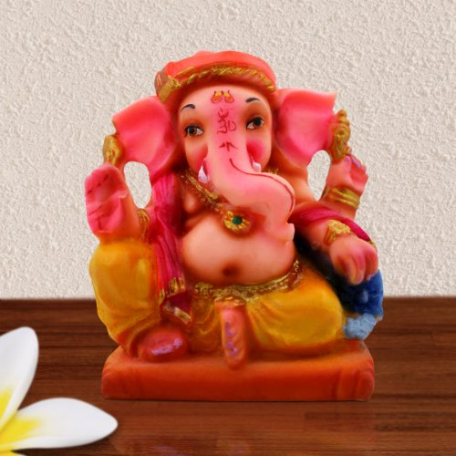 Lord Ganesha Sitting Red And Pink Color Idol for Home Decor