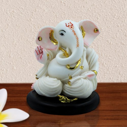 Lord Ganesha Sitting with Folding Legs White Color Idol for Home Decor - Karigaari India Aesthetic Home Decor