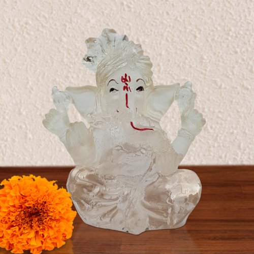 Lord Ganesha Sitting Idol Crystal White Transperent Color Best for Home Decor