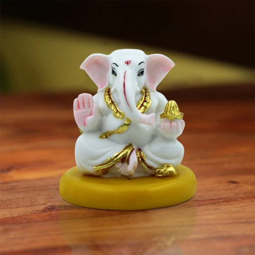 Lord Ganesha Sitting Idol With Holding Golden Color Modak Best for Home Decor