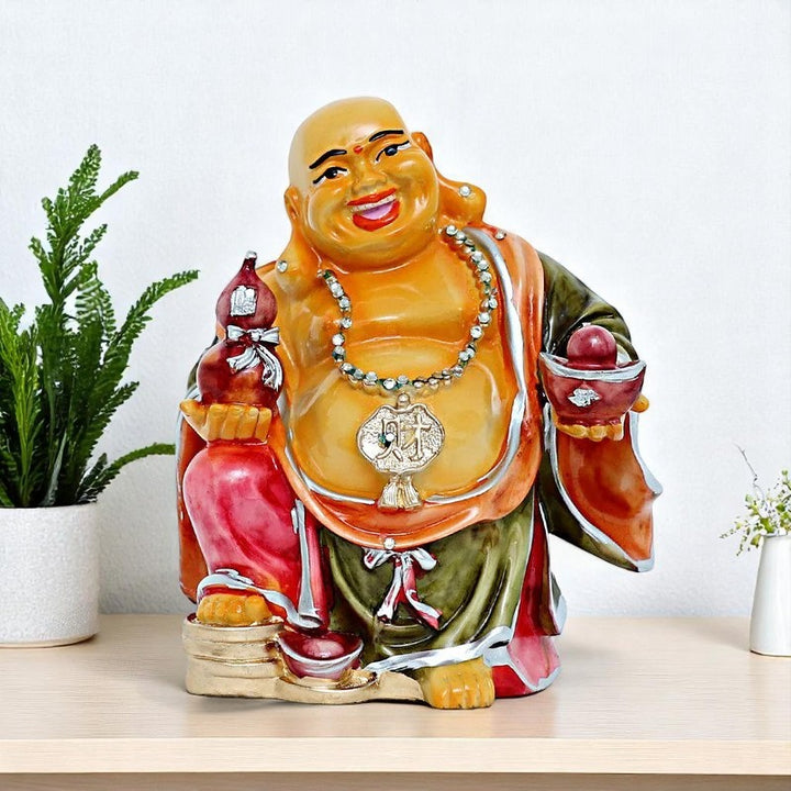 Handcrafted Ployresin Laughing Lord Buddha Multicolour Statue Showpiece Home Decor/Office Decor/Spiritual Gift - Karigaari India Aesthetic Home Decor