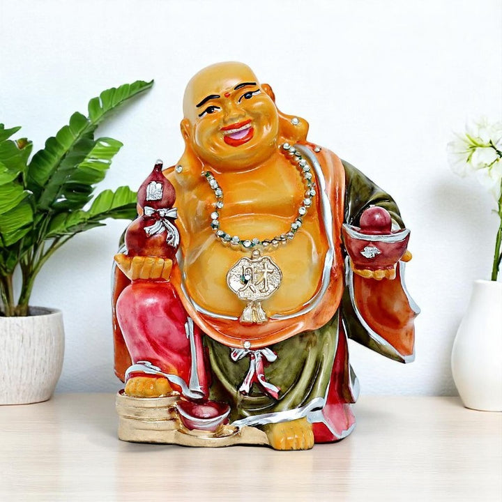 Handcrafted Ployresin Laughing Lord Buddha Multicolour Statue Showpiece Home Decor/Office Decor/Spiritual Gift - Karigaari India Aesthetic Home Decor