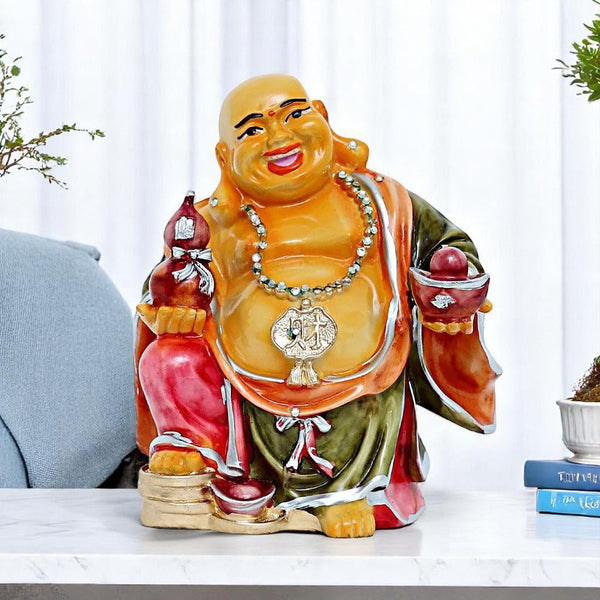 Handcrafted Ployresin Laughing Lord Buddha Multicolour Statue Showpiece Home Decor/Office Decor/Spiritual Gift - Karigaari India Aesthetic Home Decor
