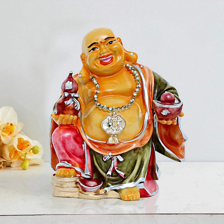 Handcrafted Ployresin Laughing Lord Buddha Multicolour Statue Showpiece Home Decor/Office Decor/Spiritual Gift - Karigaari India Aesthetic Home Decor