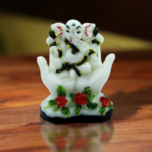 Lord Ganesha Sitting Between Two hands Idol White Color Best for Home Decor - Karigaari India Aesthetic Home Decor