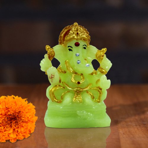 Lord Ganesha Sitting Idol Crystal Green Colour Best for Home Decor - Karigaari India Aesthetic Home Decor