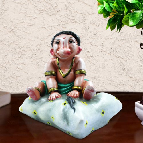 Bal Ganesha Sitting Idol Multicolor Best for Home Decor - Karigaari India Aesthetic Home Decor
