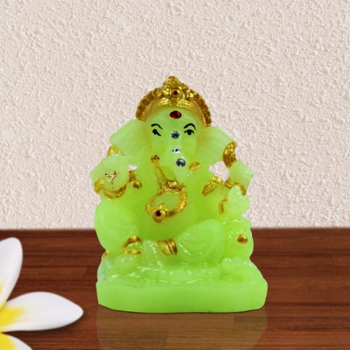 Lord Ganesha Sitting With One Leg Up Idol Crystal Green Color Best for Home Decor - Karigaari India Aesthetic Home Decor