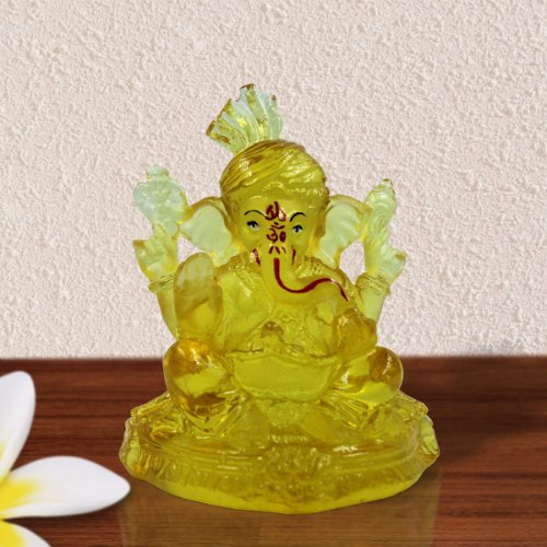 Unique Design Lord Ganesha Sitting Crystal Yellow Color Idol Best for Home Decor